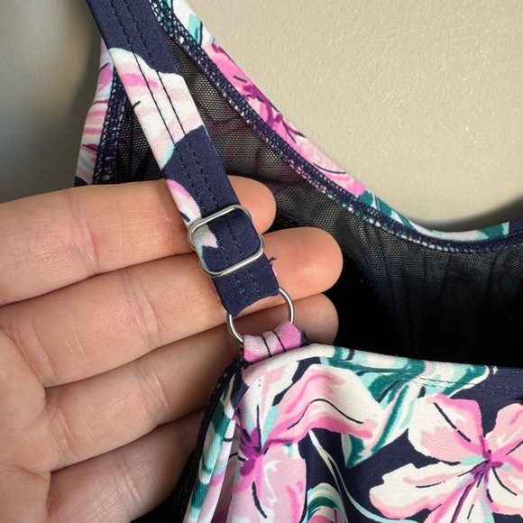 Krista Women's Large Dark Floral Tankini Swim‎ Top Spaghetti Straps Multicolor - Picture 5 of 15